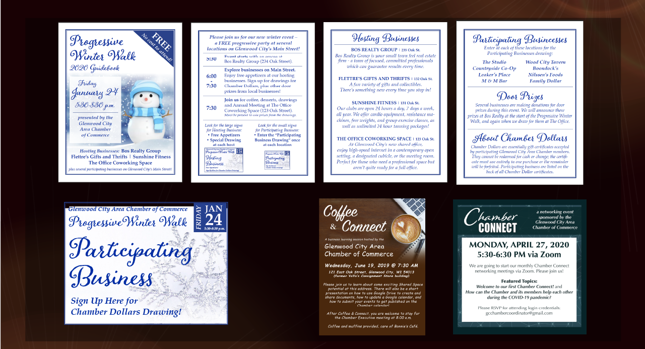 graphic design - Glenwood City Area Chamber of Commerce Winter Walk booklets, advertisements